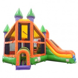 Rainbow Deluxe Castle Dry Bounce House with Slide