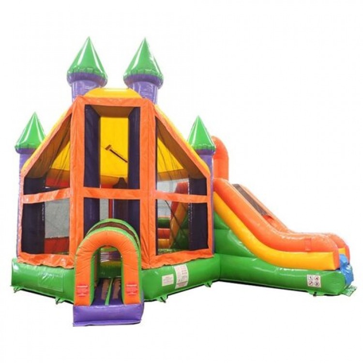 Rainbow Deluxe Castle Dry Bounce House with Slide