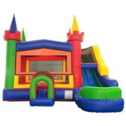 Rainbow Castle Wet/Dry Bounce House with Slide